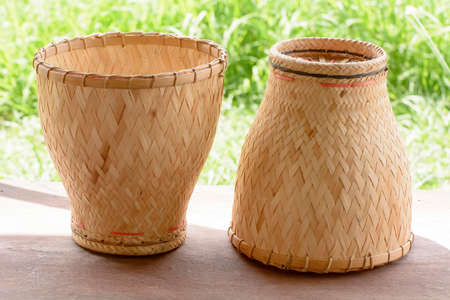 Earthenware steamer is the bamboo container for cook glutinous riceの写真素材