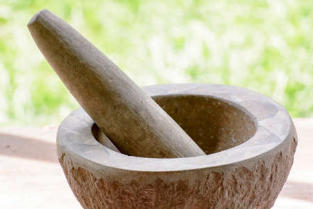 Pestle and mortar made of stoneの写真素材