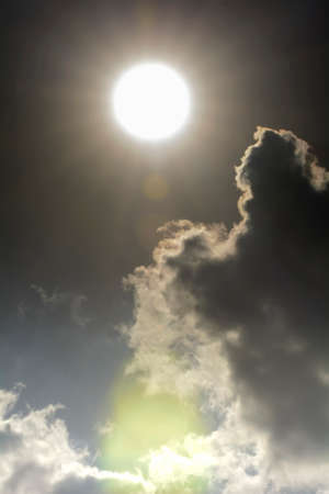 Sun Beam in Dark Clouds and Sky before Thunderstorm.