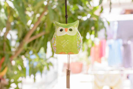 Owls mobile wind chime in garden