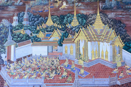 Mural painting in wat phra kaew, Bangkok Thailandのeditorial素材