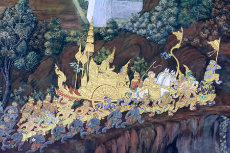 Mural painting in wat phra kaew, Bangkok Thailandのeditorial素材