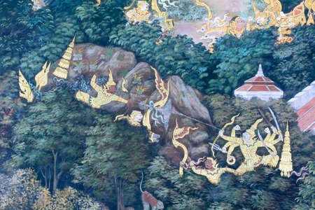 Mural painting in wat phra kaew, Bangkok Thailandのeditorial素材