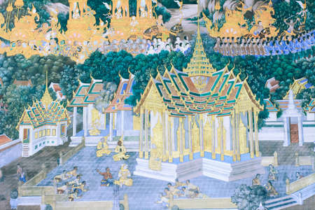 Mural painting in wat phra kaew, Bangkok Thailandのeditorial素材
