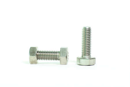 Hex head screw on a white background.