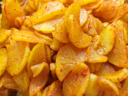 The radish kimchi is a korean food.の写真素材