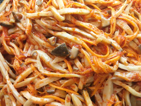 The mushroom kimchi is a korean food.の写真素材