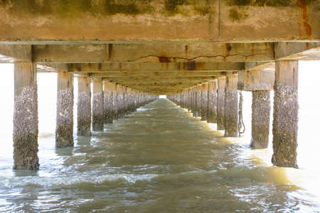 Under the fishing pier by the sea.の写真素材