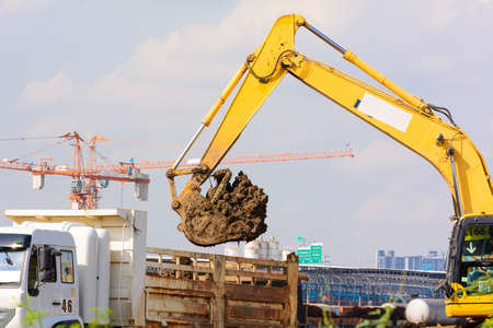 Bulldozer is working in the construction field.