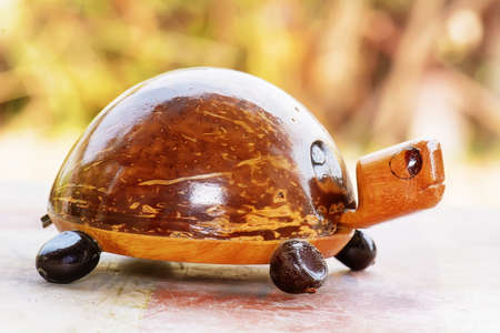 Turtle model toy made from coconut shell.の写真素材