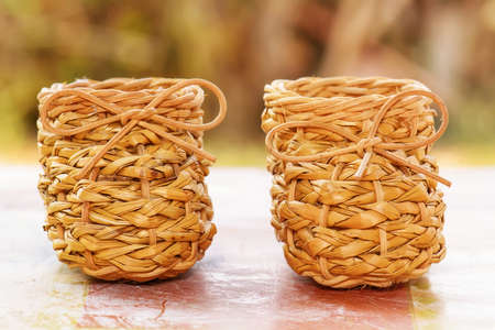 Shoes made of wood. It is a toy made by hand.