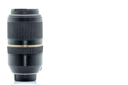 Telephoto lens isolated on a white background.の写真素材