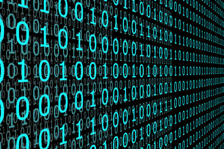 Cyan color binary code on a black background.