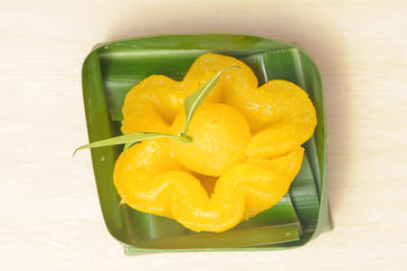 Egg yoke fudge balls cooked in syrup is Thai dessert. Is unique to Thailand.の写真素材