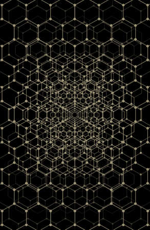 Abstract complex network, geometric pattern of hexagons.