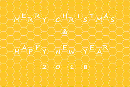 Merry Christmas & Happy New Year 2018 design font on hexagon background.