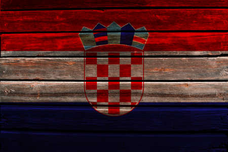 Flag of Croatia on a wood wall background.の写真素材