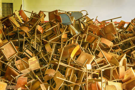 The cemetery of student table chair.の写真素材