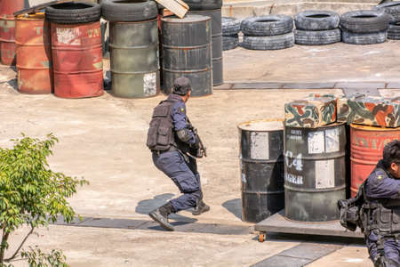 The terrorist group is being attacked by the special unit.