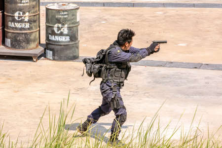The terrorist group is being attacked by the special unit.