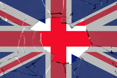 Flag of United Kingdom on a on glass breakage.