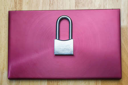 The silver padlock on laptop. The computer is cyber security.