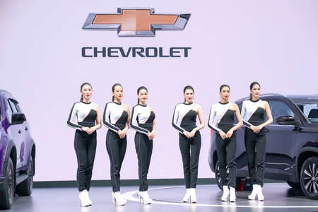 Nonthaburi, Thailand - DEC 3, 2019: Unidentified model poses with a car at The 36th Motor Expo...