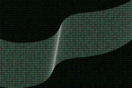 Green binary code on a black background.
