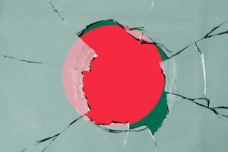 3D Flag of Bangladesh on a glass breakage.