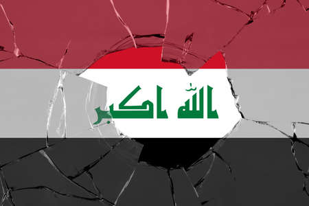 3D Flag of Iraq on a glass breakage.の写真素材