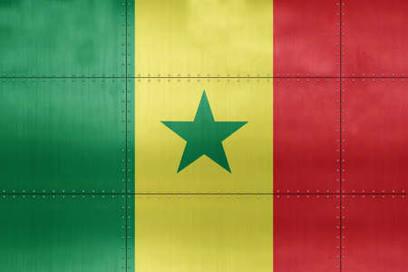 3D Flag of Senegal on a metal wall background.の写真素材