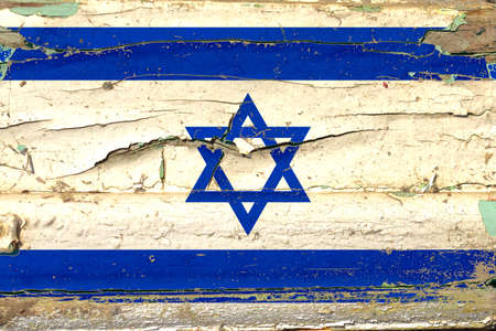 3D Flag of Israel on a old wood wall background.の写真素材