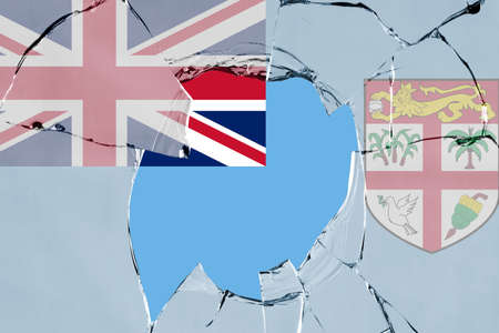 3D Flag of Fiji on a glass breakage.