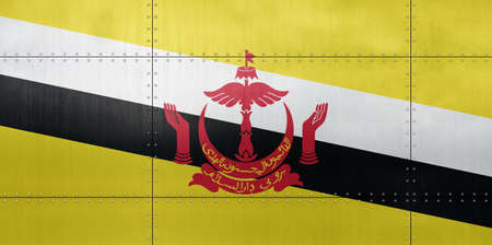 3D Flag of Brunei on a metal wall background.の写真素材