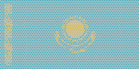 3D Flag of Kazakhstan on a metal wall background.
