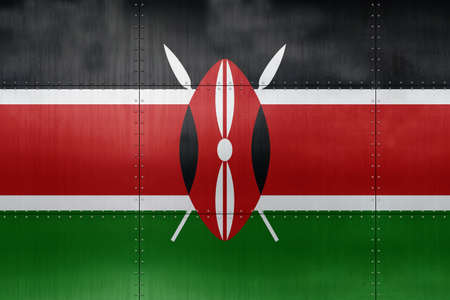 3D Flag of Kenya on a metal wall background.