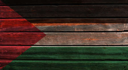 3D Flag of Palestine on a old wood wall background.
