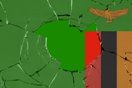 3D Flag of Zambia on a glass breakage.の写真素材