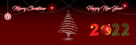 Merry Christmas and Happy New Year web page cover. China flag on the year 2022. Holiday design for...