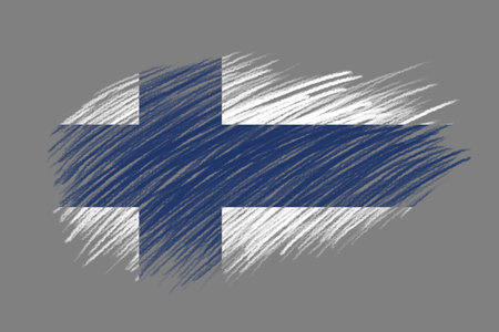3D Flag of Finland on vintage style brush background.の写真素材