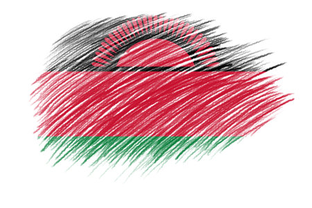 3D Flag of Malawi on vintage style brush background.の写真素材