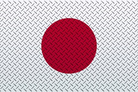 3D Flag of Japan on a metal wall background.の写真素材