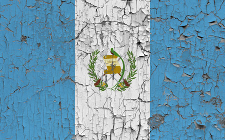 3D Flag of Guatemala on an old stone wall background.の写真素材