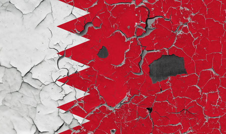 3D Flag of Bahrain on an old stone wall background.の写真素材