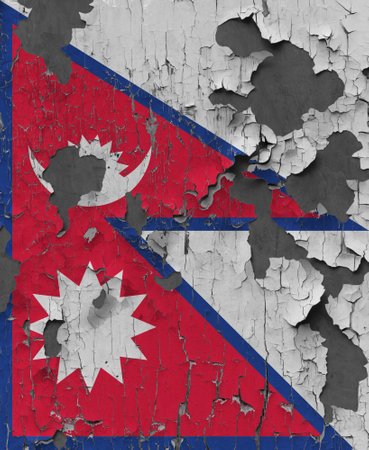 3D Flag of Nepal on an old stone wall background.の写真素材