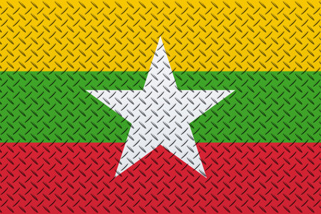 3D Flag of Myanmar on a metal wall background.の写真素材