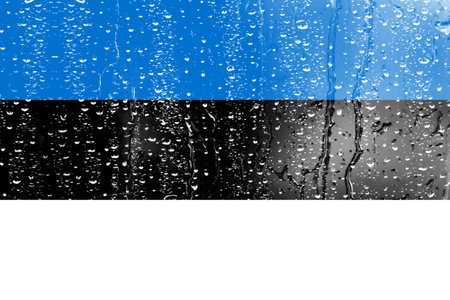 3D Flag of Estonia on a glass with water drop background.の写真素材
