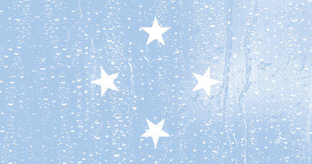 3D Flag of Federated States of Micronesia on a glass with water drop background.の写真素材