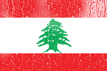 3D Flag of Lebanon on a glass with water drop background.の写真素材
