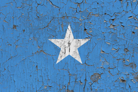 3D Flag of Somalia on an old stone wall background.の写真素材
